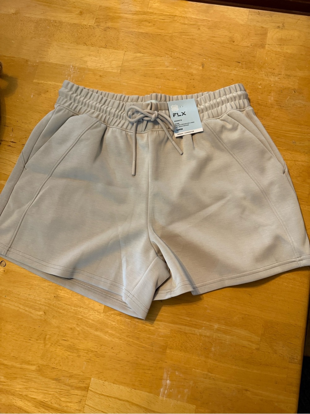FLX Women's Athletic Drawstring Shorts in Light Taupe